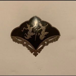 Sterling Silver 925 Vintage Siam Fan Shaped Brooch